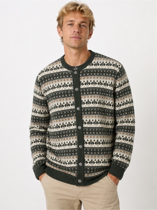 dirdalstrikk Other - Made in Norway 🇳🇴 Men’s Fair Isle Knit Cardigan Sweater Green Cream Brown Button